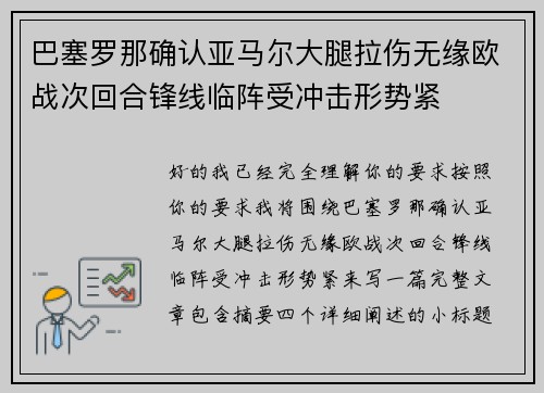 巴塞罗那确认亚马尔大腿拉伤无缘欧战次回合锋线临阵受冲击形势紧